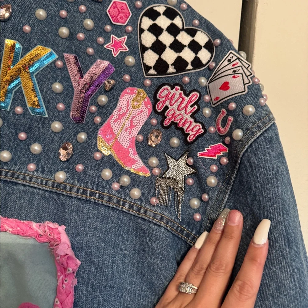 Handmade Personalized Levi Jean Jacket- Lets Go Girls Jean Jacket - Picture 5 of 9